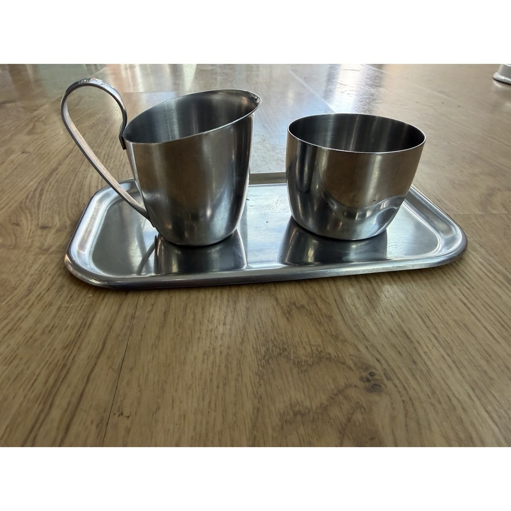 Supreme Stainless Steel Japan Creamer and Sugar Bowl and Tray- 3 pc set